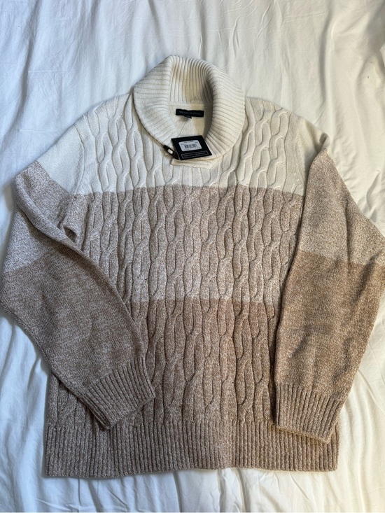 Tricots St Raphael Other - Men's Two-Tone Cable Turtleneck Sweater in Cream and Tan